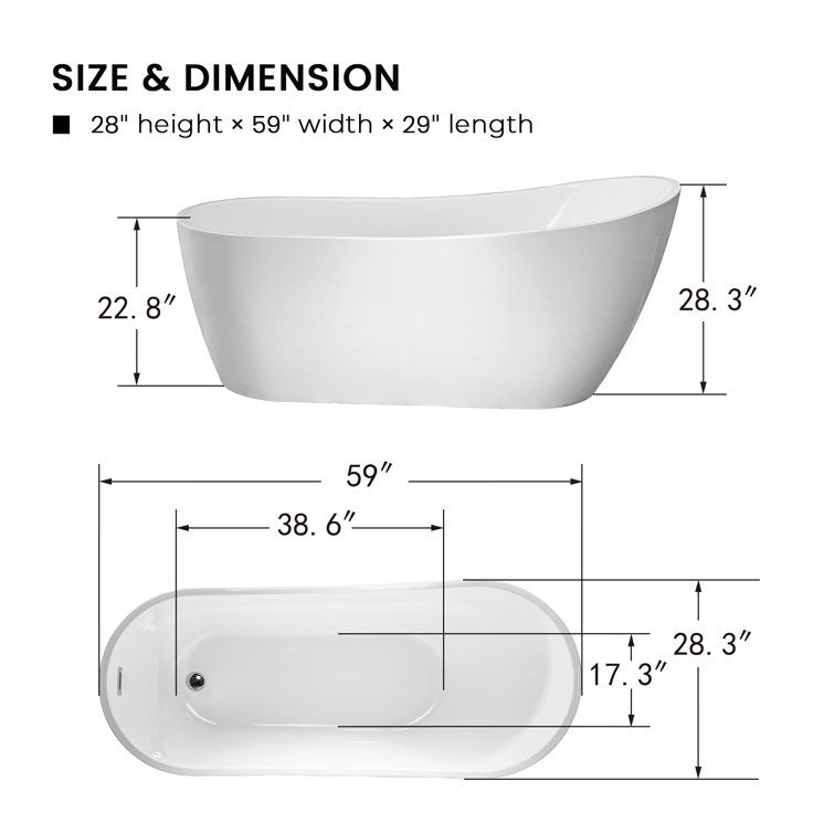 Amara 59'' White Acrylic Freestanding Soaking Bathtub