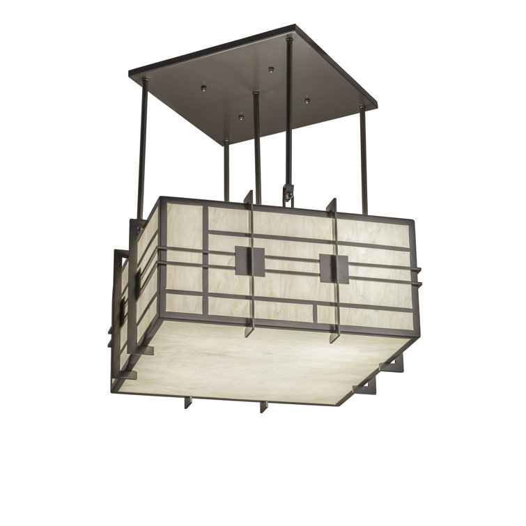 Spalding Bronze Square 4-Light Indoor/Outdoor Pendant with Beige Idalight Lens