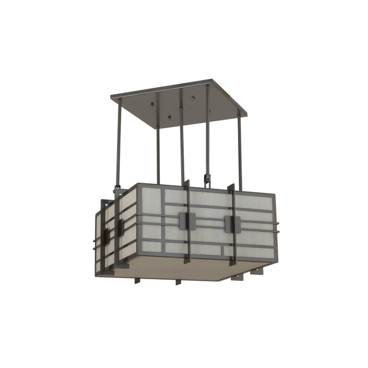 Spalding Bronze Square 4-Light Indoor/Outdoor Pendant with Beige Idalight Lens