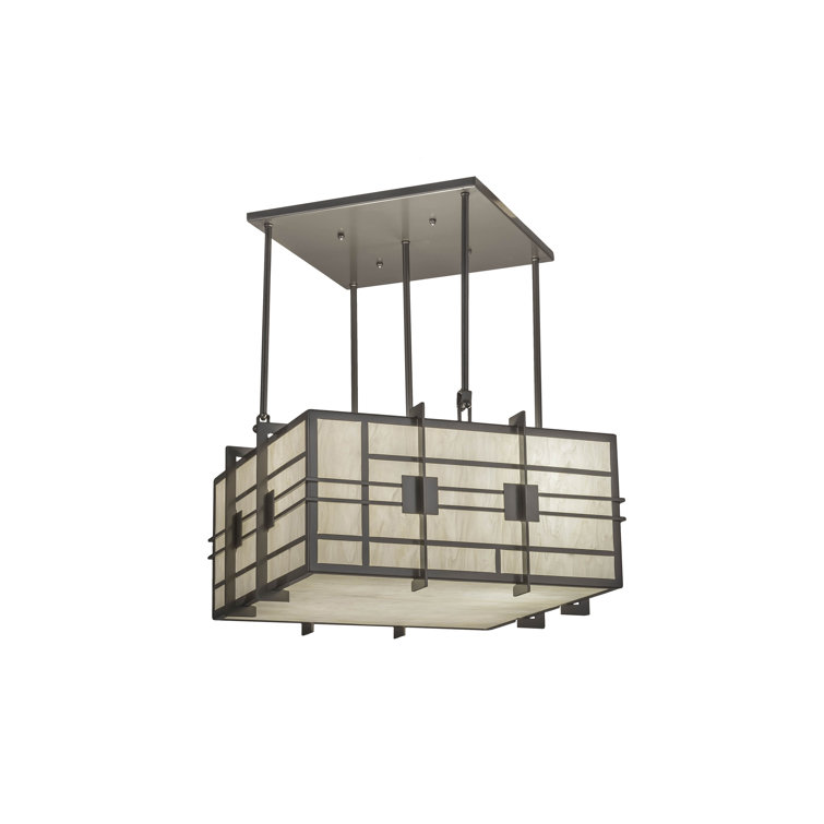 Spalding Bronze Square 4-Light Indoor/Outdoor Pendant with Beige Idalight Lens