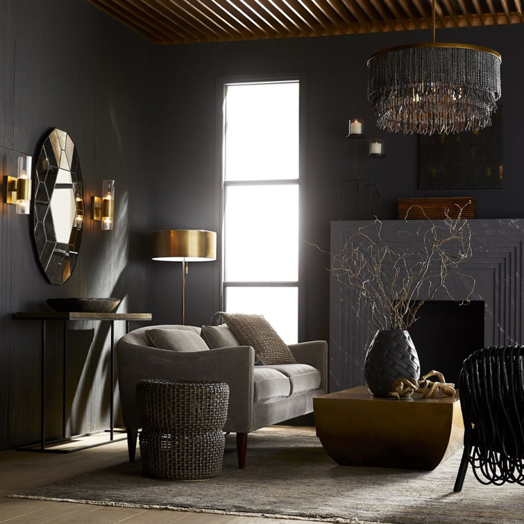 Dark Gray Wash Beaded Wood 30" Plug-in Chandelier