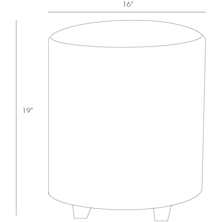Elegant Off-White Hide Leather Round Ottoman with Ebony Wood Base