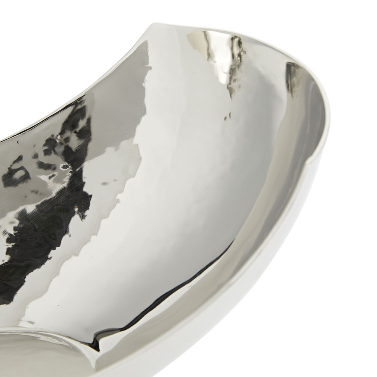 Polished Nickel Boat-Shaped Decorative Metal Bowl