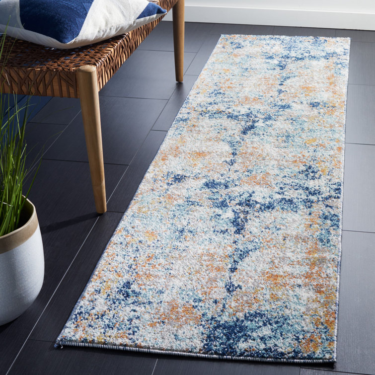 Gray Abstract Stain-Resistant Synthetic Runner Rug, 24" x 4"