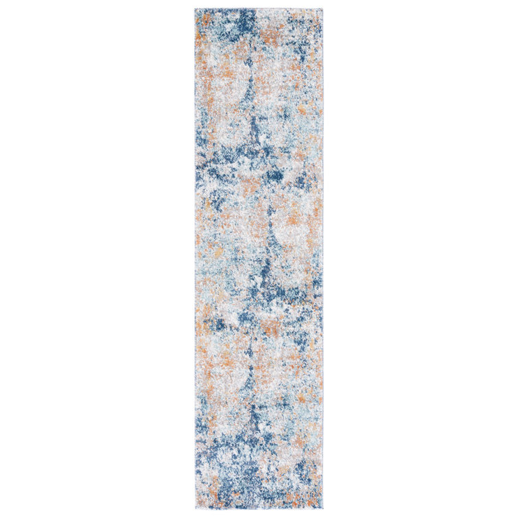 Gray Abstract Stain-Resistant Synthetic Runner Rug, 24" x 4"
