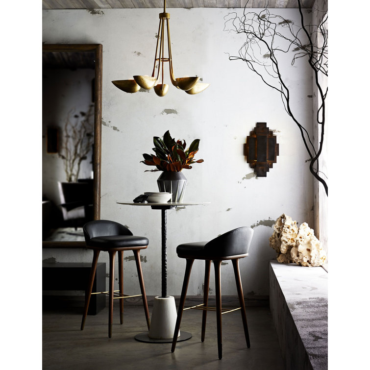 Contemporary Celeste 42.5" Round Marble & Wood Bar Table
