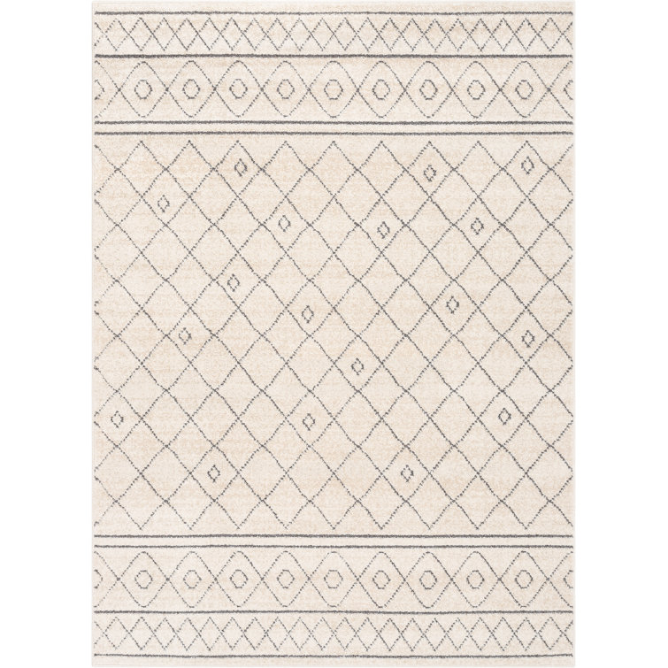 Malaga Ivory Geometric Synthetic 7'10" x 10'6" Easy-Care Area Rug