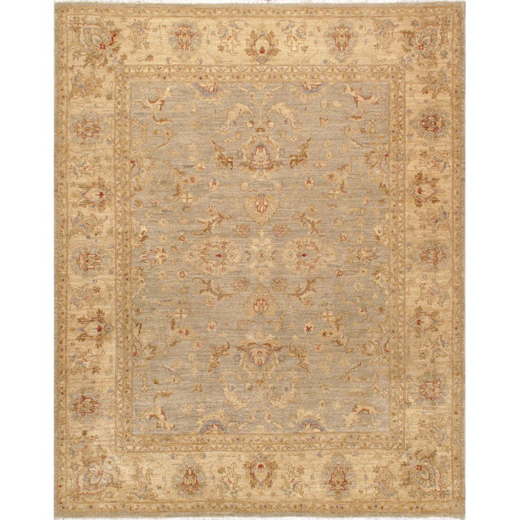 Handmade Light Blue and Beige Wool Floral 8' x 10' Area Rug