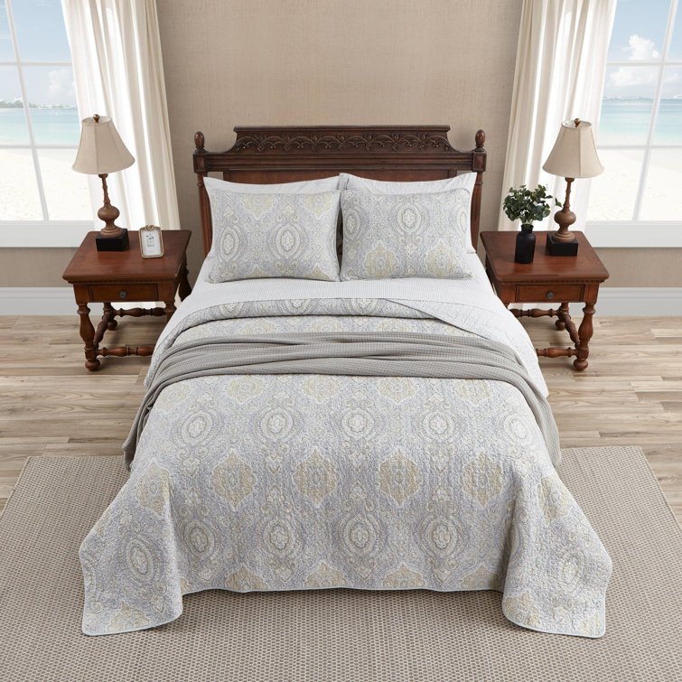 Elegant East Indies Inspired King Cotton Quilt Set in Sophisticated Gray