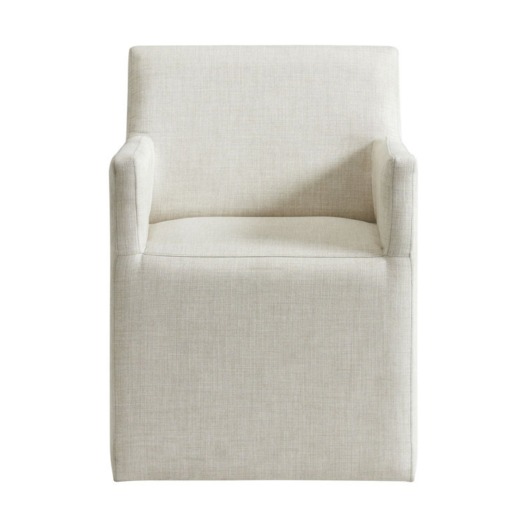 Transitional Gray Upholstered Wood Arm Chair with Casters