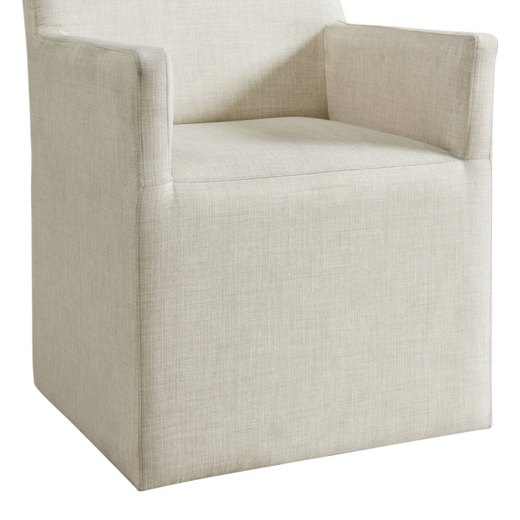 Transitional Gray Upholstered Wood Arm Chair with Casters