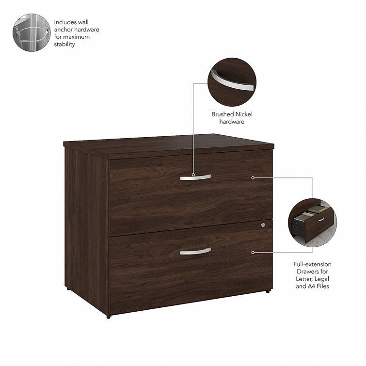 Black Walnut 36'' Wide 2-Drawer Lockable Lateral File Cabinet