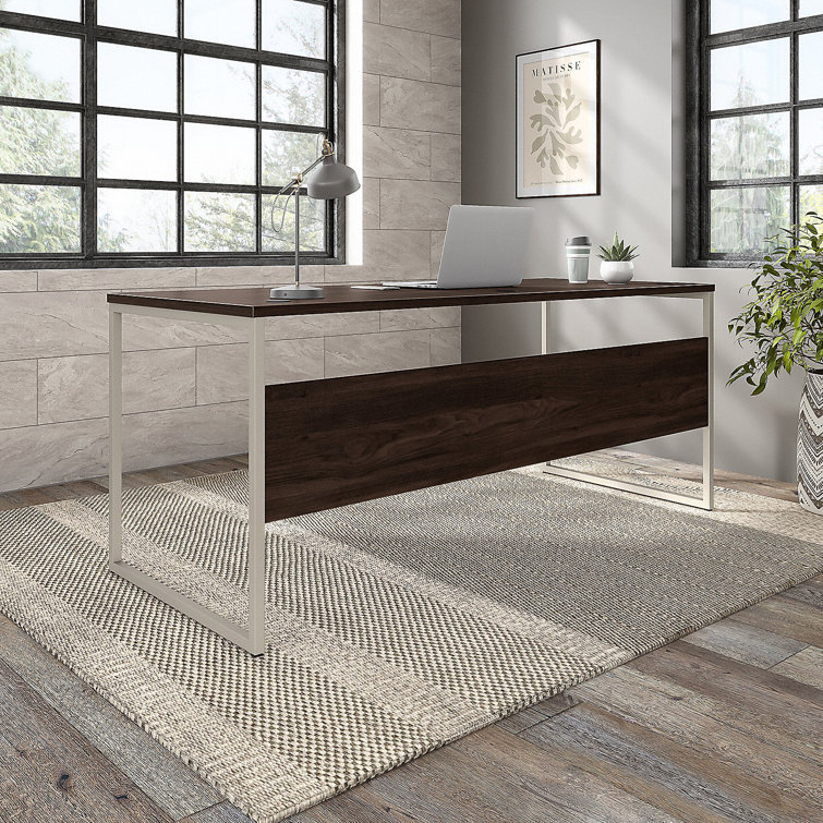 Modern Black Walnut 72" Computer Desk with Metal Legs