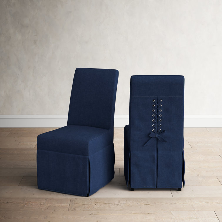 Blue Chenille Upholstered Parsons Side Chair with Solid Wood Legs