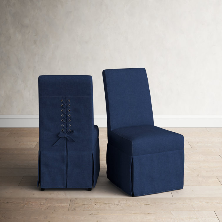 Blue Chenille Upholstered Parsons Side Chair with Solid Wood Legs