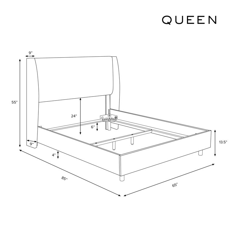 Beige Queen Upholstered Wingback Bed with Wood Frame