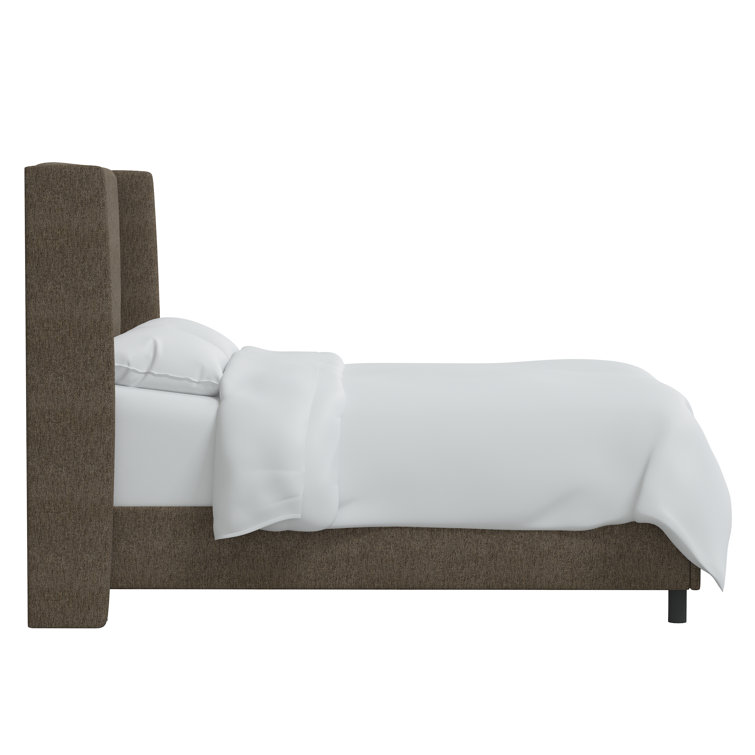 Beige Twin Upholstered Wingback Bed with Engineered Wood Frame