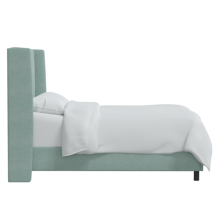 Beige Twin Upholstered Wingback Bed with Engineered Wood Frame