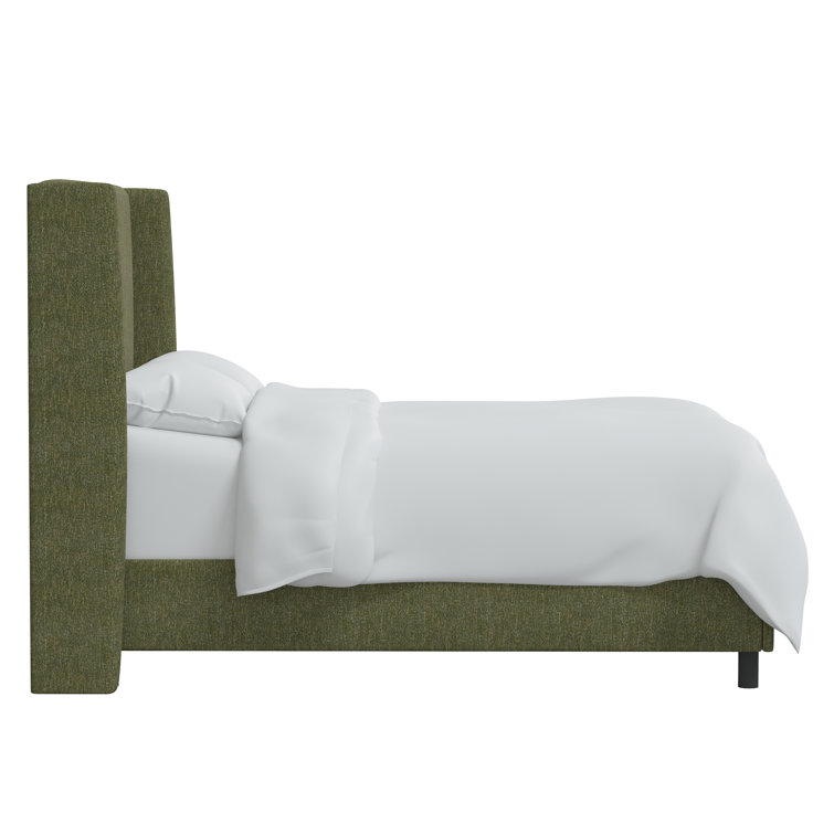 Beige Queen Upholstered Wingback Bed with Wood Frame