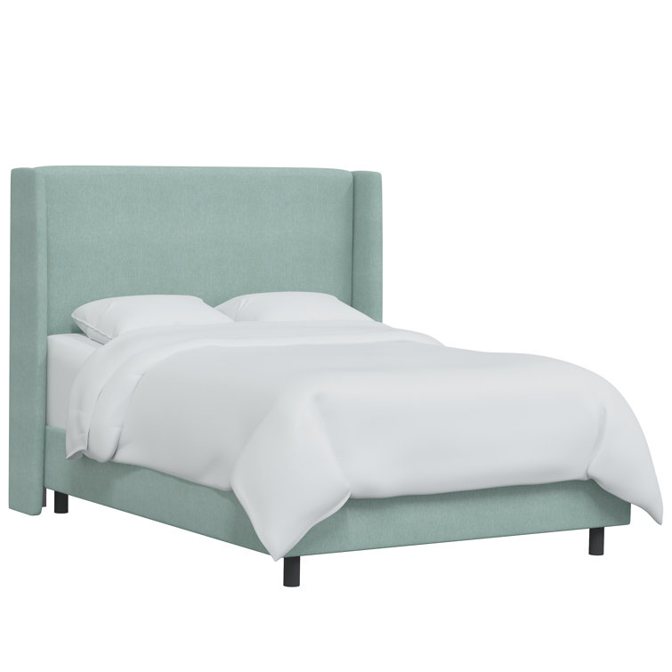 Beige Twin Upholstered Wingback Bed with Engineered Wood Frame