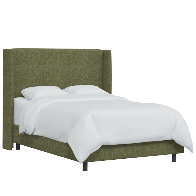 Beige Twin Upholstered Wingback Bed with Engineered Wood Frame