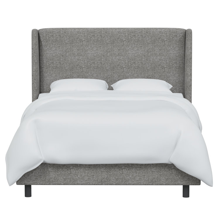 Beige Twin Upholstered Wingback Bed with Engineered Wood Frame