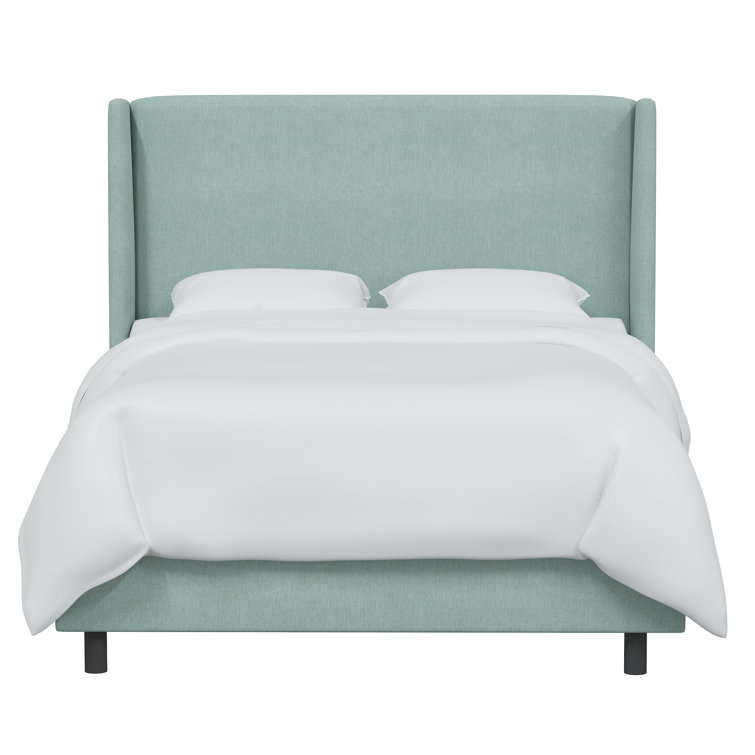 Beige Twin Upholstered Wingback Bed with Engineered Wood Frame
