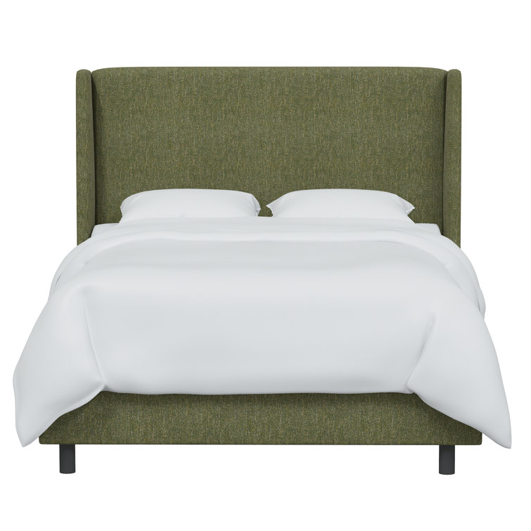 Beige Twin Upholstered Wingback Bed with Engineered Wood Frame