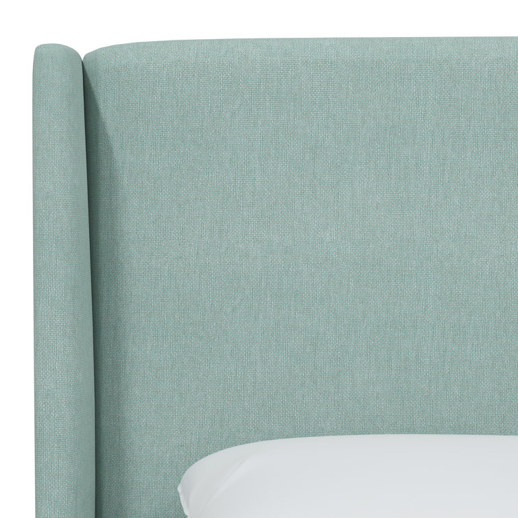 Beige Twin Upholstered Wingback Bed with Engineered Wood Frame