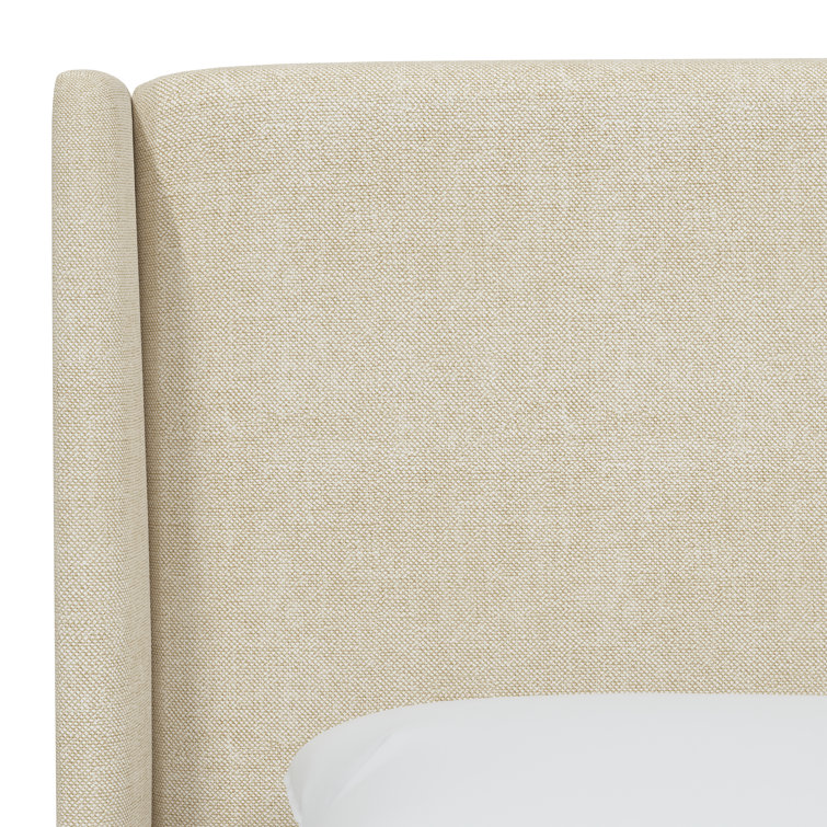 Beige Queen Upholstered Wingback Bed with Wood Frame