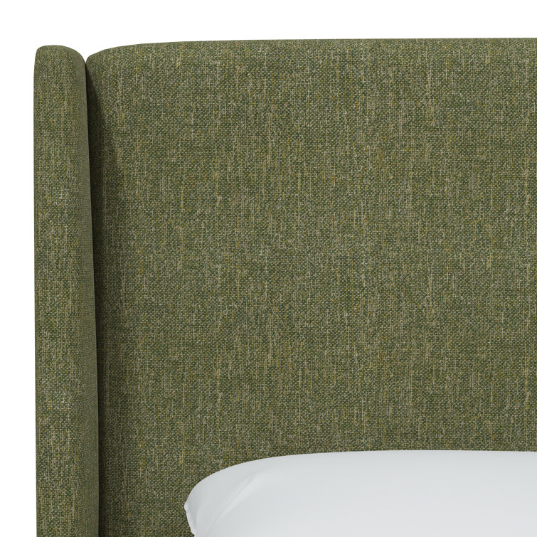Beige Queen Upholstered Wingback Bed with Wood Frame