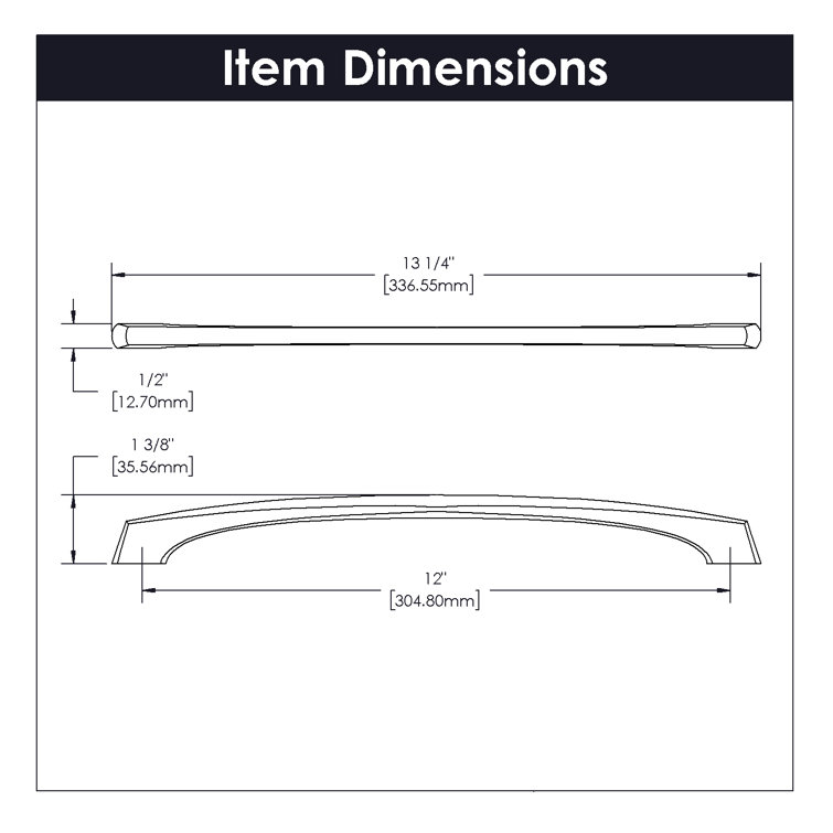 Matte Black Steel Kitchen Cabinet Handles, 13-1/4 Inch