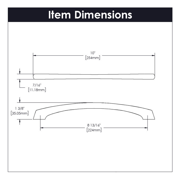 Matte Black Solid Core Kitchen Cabinet Handles, 8-13/16"