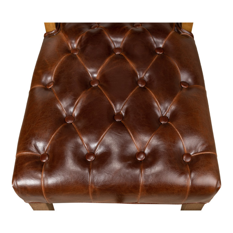 Brady Traditional Button-Tufted Leather Side Chair in Brown