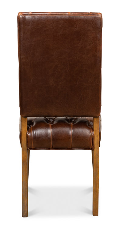 Brady Traditional Button-Tufted Leather Side Chair in Brown