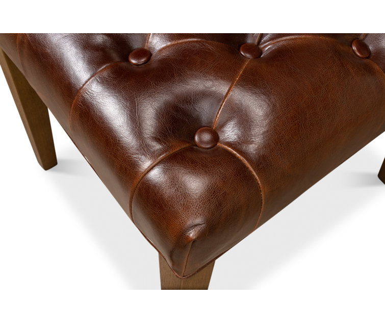 Brady Traditional Button-Tufted Leather Side Chair in Brown