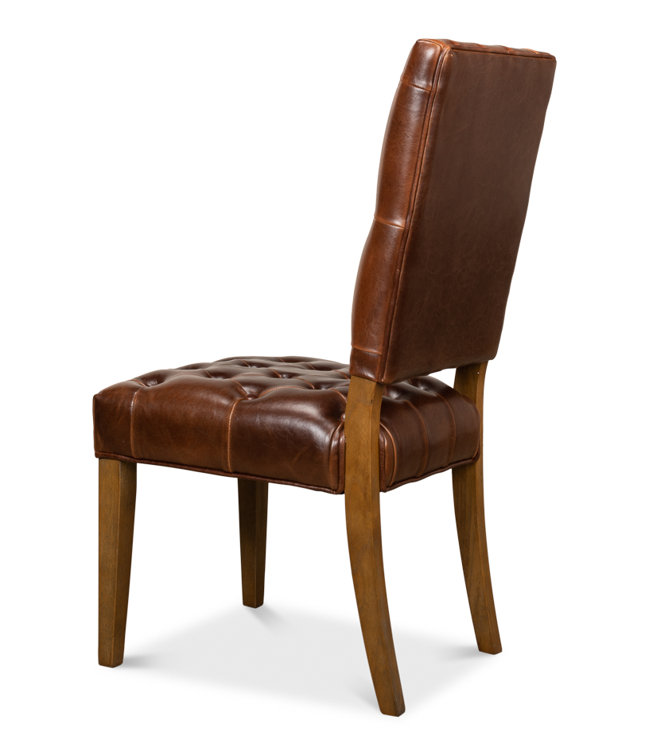 Brady Traditional Button-Tufted Leather Side Chair in Brown