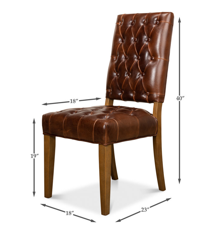 Brady Traditional Button-Tufted Leather Side Chair in Brown