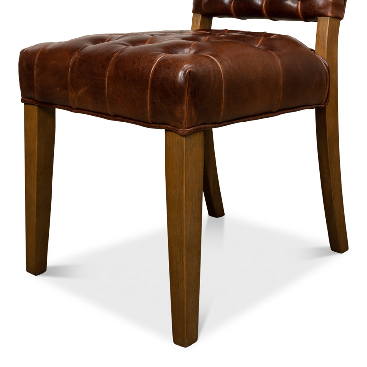 Brady Traditional Button-Tufted Leather Side Chair in Brown