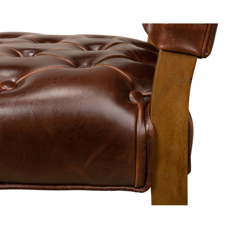 Brady Traditional Button-Tufted Leather Side Chair in Brown