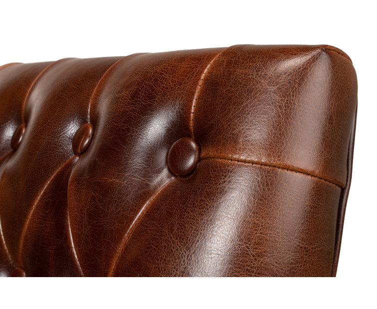 Brady Traditional Button-Tufted Leather Side Chair in Brown