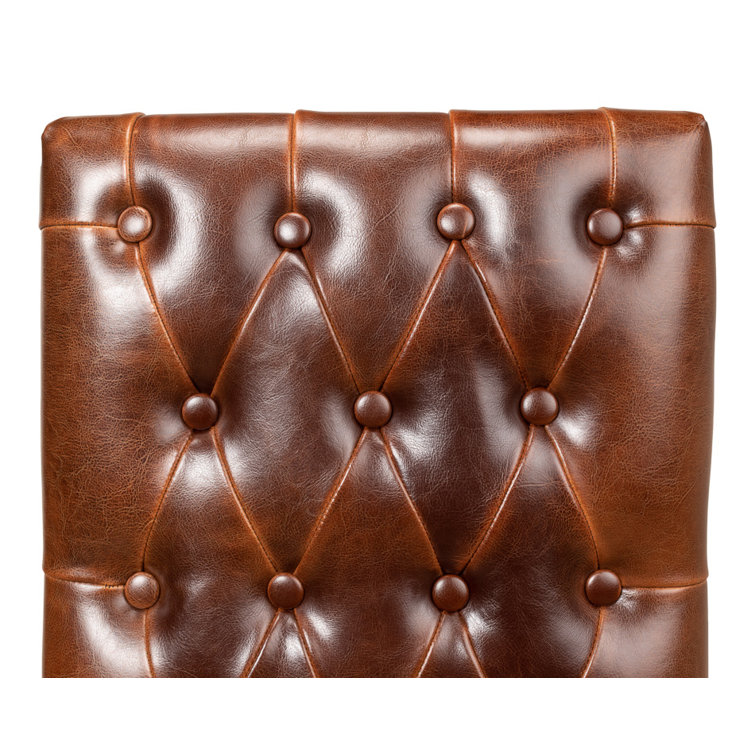 Brady Traditional Button-Tufted Leather Side Chair in Brown