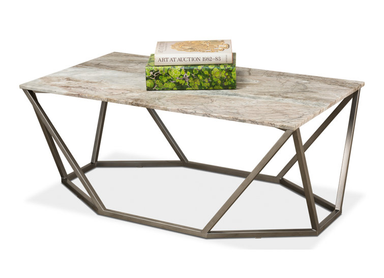 Rectangular Black Marble and Metal Coffee Table