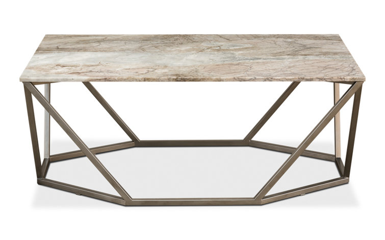 Rectangular Black Marble and Metal Coffee Table