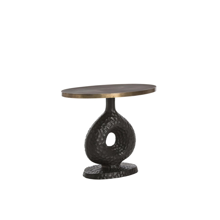 Antique Brass and Dark Bronze Round Metal End Table