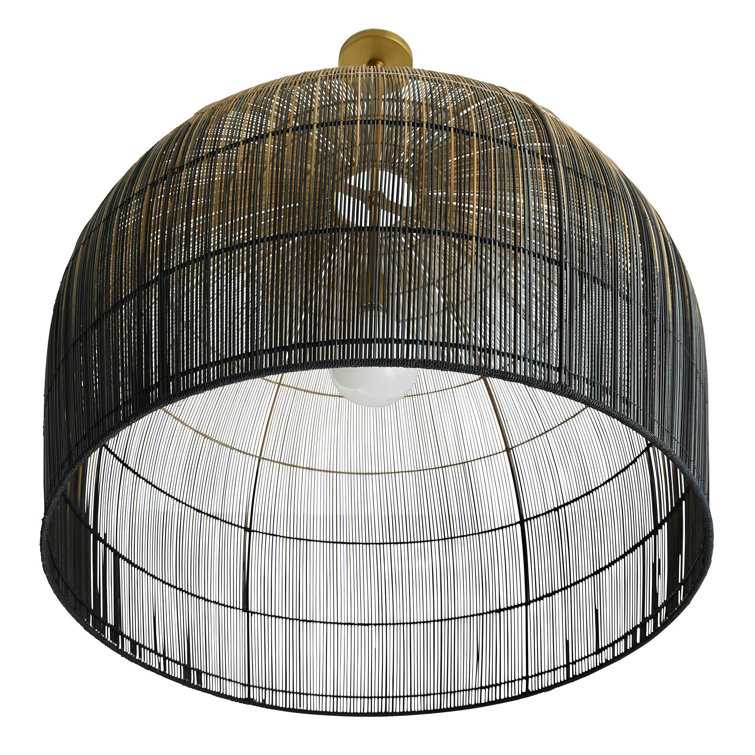Ombre Black and Brass Dome Pendant with Woven Texture