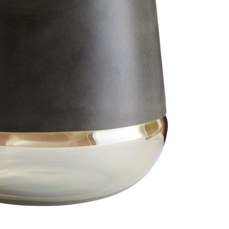 Duncan Graphite Leather & Smoke Glass Hurricane Candle Holder 10"x8"