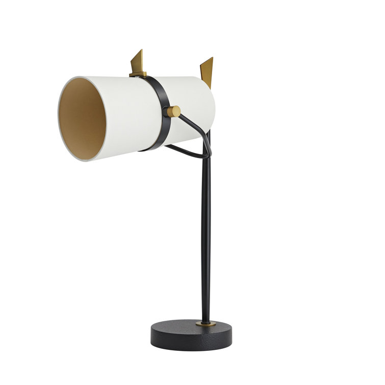 Yasmin Adjustable Black Iron Desk Lamp with Off-White Linen Shade