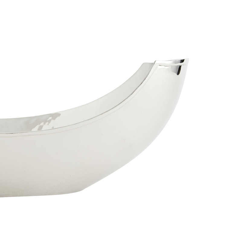 Polished Nickel Boat-Shaped Decorative Metal Bowl