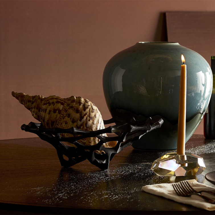 Clear Faceted Ceramic 3-Piece Candlestick Set